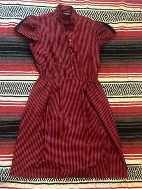 Raoul Red and Black Gingham Midi Dress Real 80s Vintage